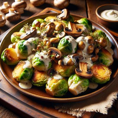 Image of Roasted Brussels Sprouts with Wild Mushrooms and Cream