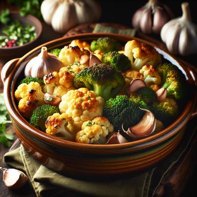 Image of Roasted Cauliflower Broccoli and Garlic
