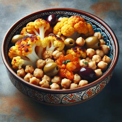 Image of Roasted Cauliflower Chickpeas and Olives