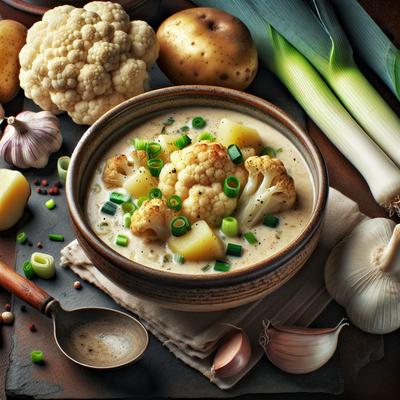 Image of Roasted Cauliflower Potato Leek and Garlic Soup