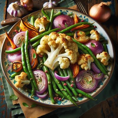 Image of Roasted Cauliflower Red Onion and Green Beans
