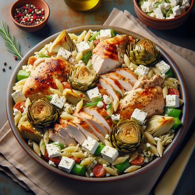 Image of Roasted Chicken Artichoke Feta and Orzo Salad