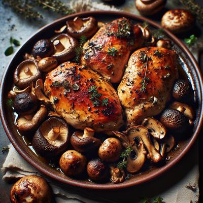 Image of Roasted Chicken Breasts with Herbs and Porcini Mushrooms