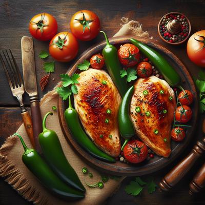 Image of Roasted Chicken Breasts with Jalapeno and Tomatoes