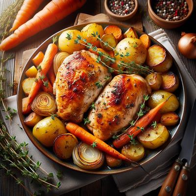 Image of Roasted Chicken Breasts with Root Vegetables and Thyme