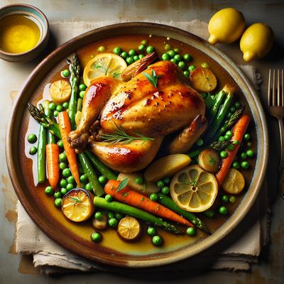 Image of Roasted Chicken with Spring Vegetables and Lemon Honey Sauce
