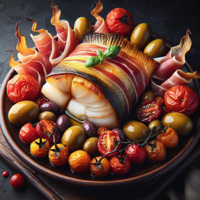 Image of Roasted Cod with Prosciutto Cherry Tomatoes and Olives