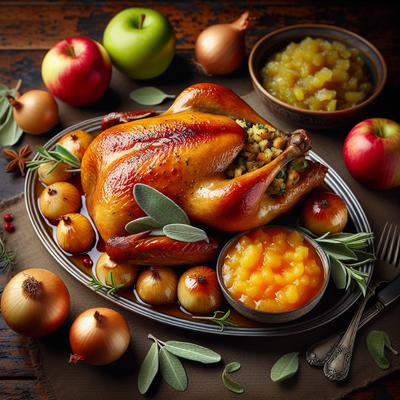 Image of Roasted Duck with Sage Onion Stuffing Applesauce
