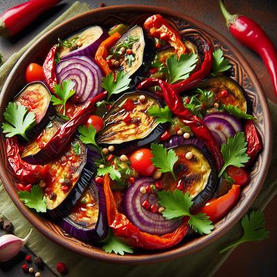 Image of Roasted Eggplant Aubergine and Pepper Salad