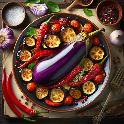 Image of Roasted Eggplant Aubergine and Red Pepper