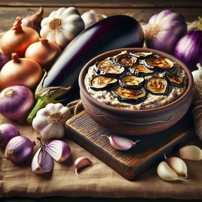 Image of Roasted Eggplant Onion and Garlic Dip or Spread