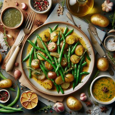 Image of Roasted Fingerling Potatoes Green Beans in Tarragon Sauce