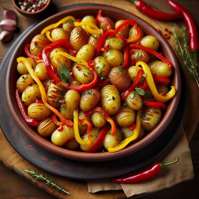 Image of Roasted Fingerlings with Red and Yellow Piperade