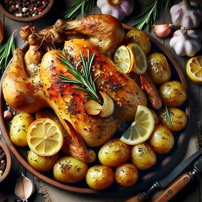 Image of Roasted Garlic Lemon and Rosemary Chicken with Baby Potatoes