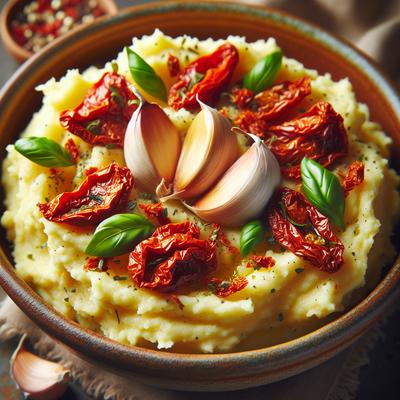 Image of Roasted Garlic Mashed Potatoes with Basil and Sun Dried Tomatoes