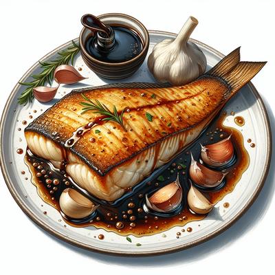 Image of Roasted Halibut with Balsamic Garlic Glaze