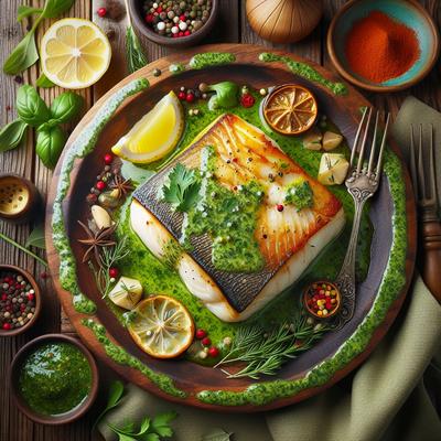 Image of Roasted Halibut with Fresh Herb Sauce