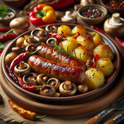Image of Roasted Italian Sausage and Potatoes with Mushrooms and Peppers