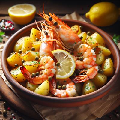 Image of Roasted Jumbo Shrimp with Potatoes Lemon and Capers