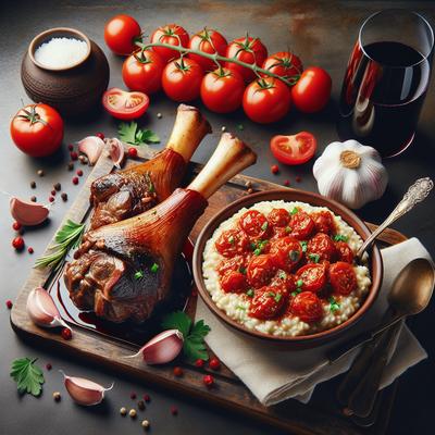 Image of Roasted Lamb Shanks with Red Wine Tomato Garlic Risotto