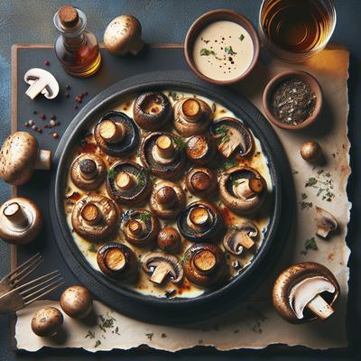 Image of Roasted Mushrooms Baked with a Bourbon Cream Sauce
