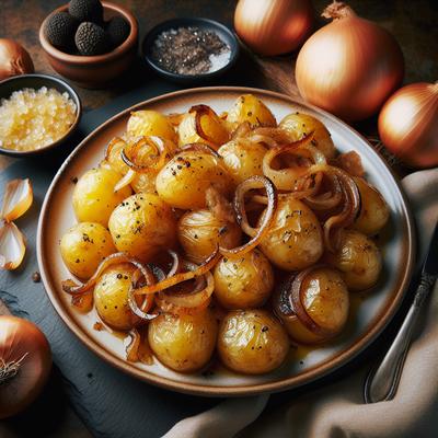 Image of Roasted New Potatoes with Caramelized Onions and Truffle Oil