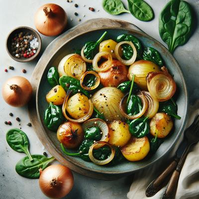 Image of Roasted Onions Potatoes and Spinach