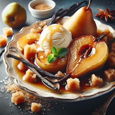 Image of Roasted Pears with Brown Sugar and Vanilla Ice Cream