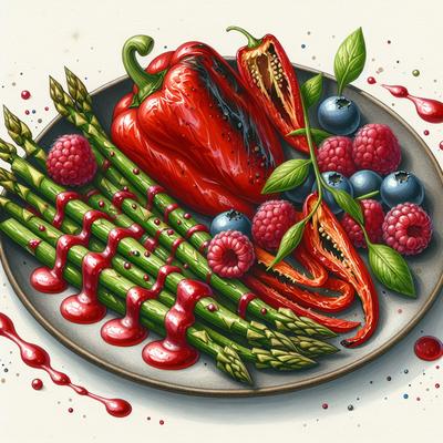 Image of Roasted Pepper and Asparagus Marinated in Raspberry Vinaigrette