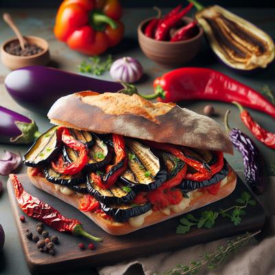 Image of Roasted Peppers and Aubergine Eggplant Sandwich