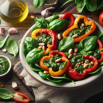 Image of Roasted Peppers and Spinach Salad with Pesto Vinaigrette