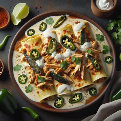 Image of Roasted Poblano and Chicken Enchiladas with Sour Cream Sauce