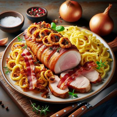 Image of Roasted Pork Loin with Bacon and Onion Spaetzle