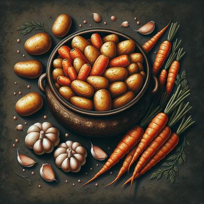 Image of Roasted Potatoes and Baby Carrots with Garlic