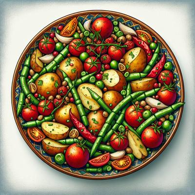 Image of Roasted Potatoes Cherry Tomatoes and Green Beans