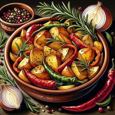 Image of Roasted Potatoes Peppers and Onions with Rosemary