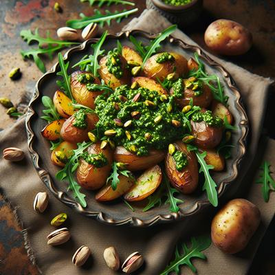 Image of Roasted Potatoes with Arugula Pistachio Pesto