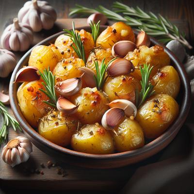 Image of Roasted Potatoes with Whole Garlic and Rosemary
