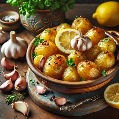 Image of Roasted Potatoes with Whole Garlic Lemon and Oregano
