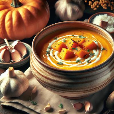 Image of Roasted Pumpkin Soup with Roasted Garlic
