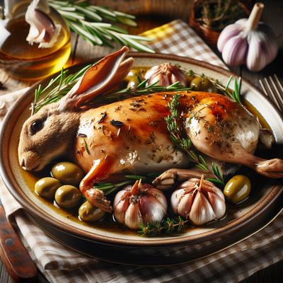 Image of Roasted Rabbit with Garlic and Olives
