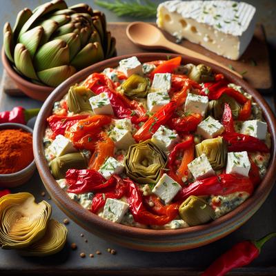 Image of Roasted Red Pepper Feta and Artichoke Dip