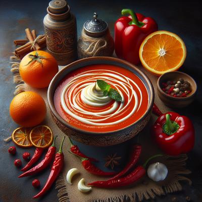 Image of Roasted Red Pepper Soup with Orange Cream