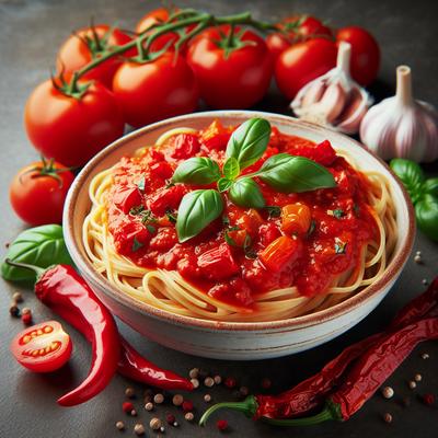 Image of Roasted Red Pepper Tomato Sauce Over Linguine