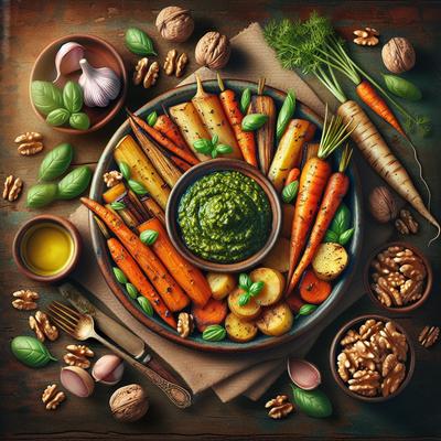 Image of Roasted Root Vegetables with Walnut Pesto