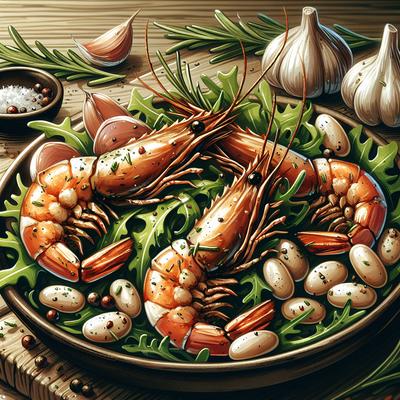 Image of Roasted Rosemary Shrimp W Arugula and White Bean Salad on Garlic