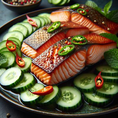 Image of Roasted Salmon with Chile Minted Cucumbers