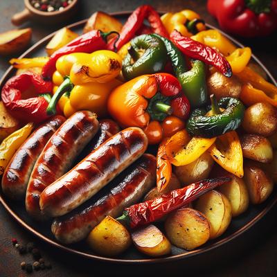 Image of Roasted Sausages Peppers and Potatoes