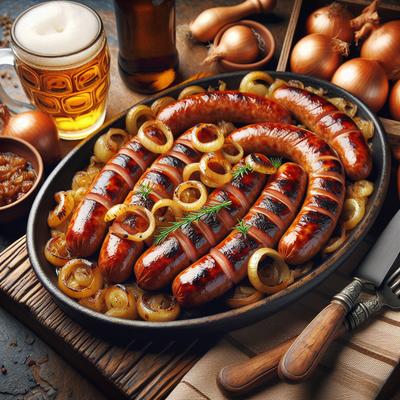 Image of Roasted Sausages with Beer Braised Onions