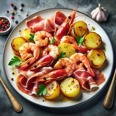 Image of Roasted Shrimp Potatoes and Prosciutto